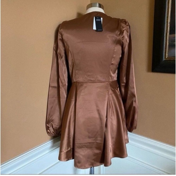 AFRM Madine Long Sleeve Satin Fit and Flare Dress M - Picture 4 of 9